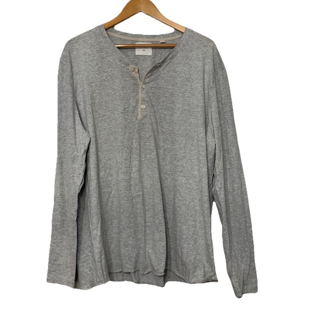 Billy Reid Shirt‎ Mens XXL Gray Heather Henley Cotton Blend Long Sleeve Thin